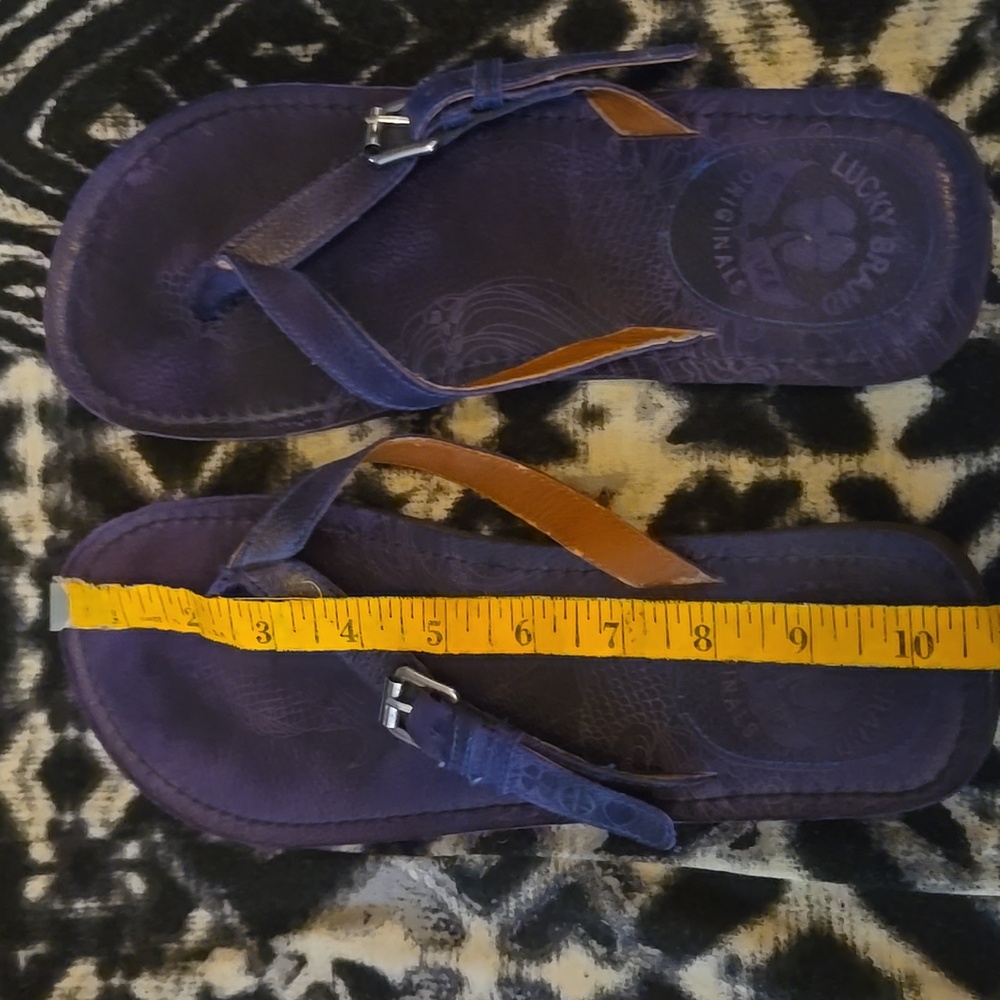 Lucky Brand Deep Blue leather look Flip Flop sandals with silver tone buckle - Picture 11 of 13